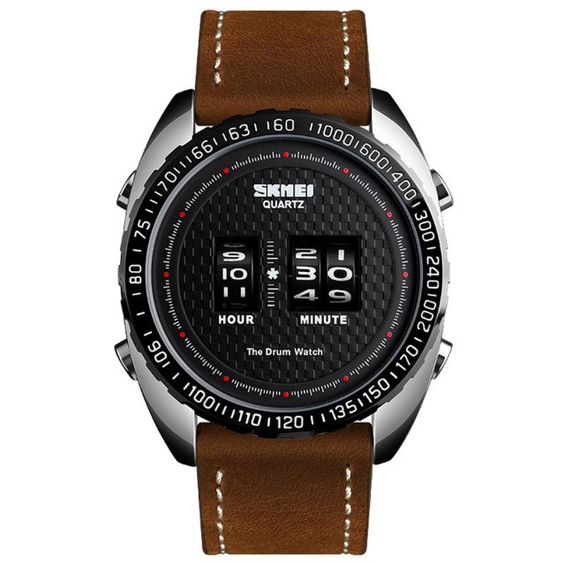 Business Style Creative Dial Quartz Watch Minute Time Juster Læderrem Vandtæt Herreur