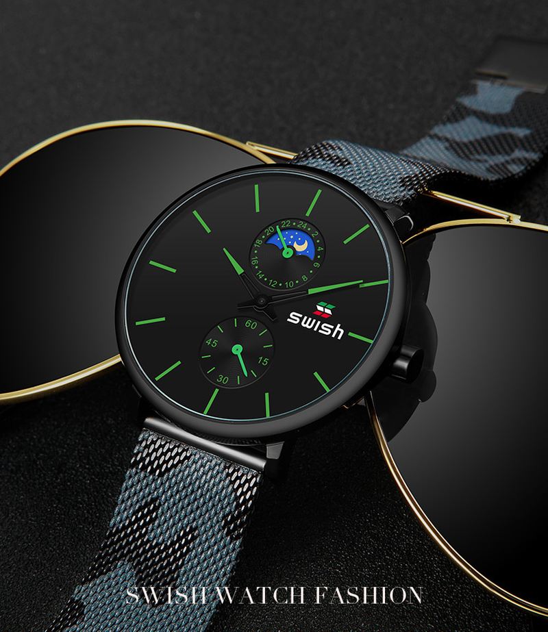 Casual Herreur 3atm Vandtæt Rustfrit Stålrem Quartz Watch