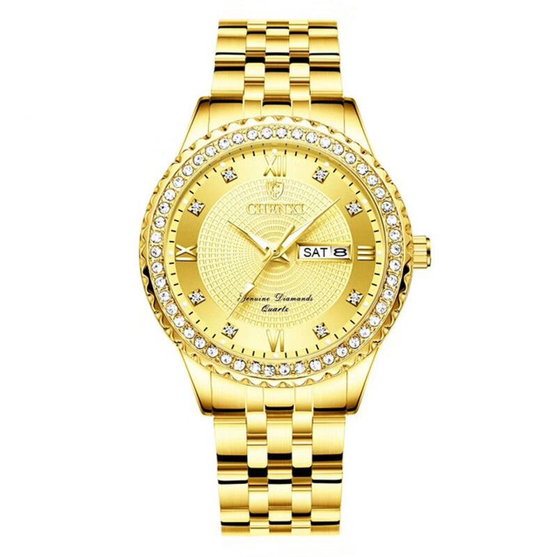 Casual Style Mænd Armbåndsur Guld Sag Fuld Stål Band Kvarts Ur