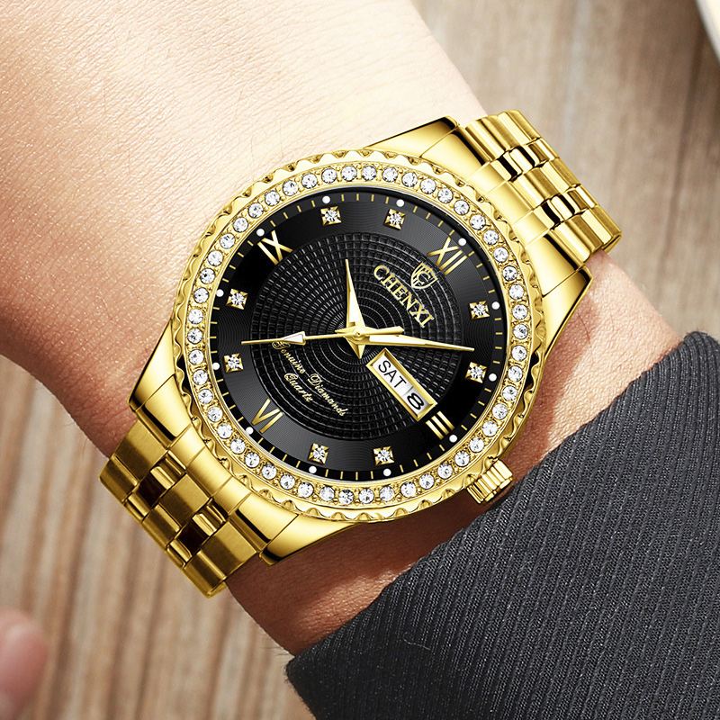 Casual Style Mænd Armbåndsur Guld Sag Fuld Stål Band Kvarts Ur