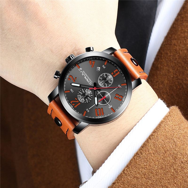 Chronograph Casual Style Mænd Armbåndsur Lysende Display Quartz Watch