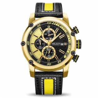 Chronograph Sport Mænd Watch Dato Display Læderrem Quartz Ure