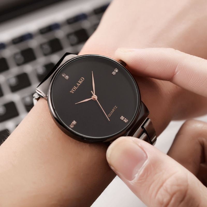 Crystal Scale Casual Style Quartz Watch Full Steel Business Herreure
