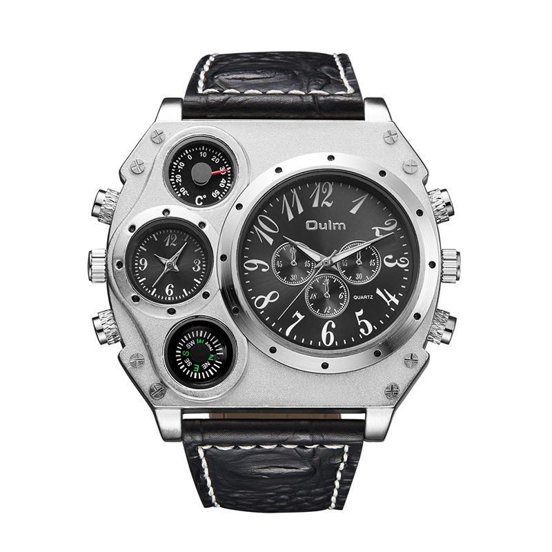 Dual Time Zones Creative Quartz Watch Big Dial Military Style Herreure