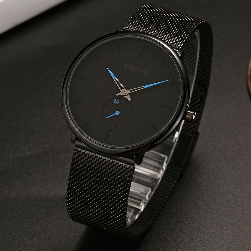 Fshion Mænd Simple Dial Full Mesh Stålrem Second Dial Quartz Watch