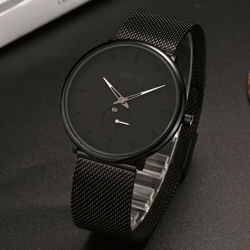 Fshion Mænd Simple Dial Full Mesh Stålrem Second Dial Quartz Watch