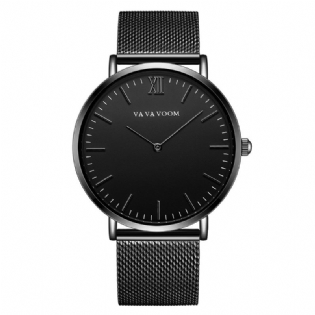 Fuldt Stål Casual Style Quartz Watch Ultra Tyndt Armbåndsur Til Mænd