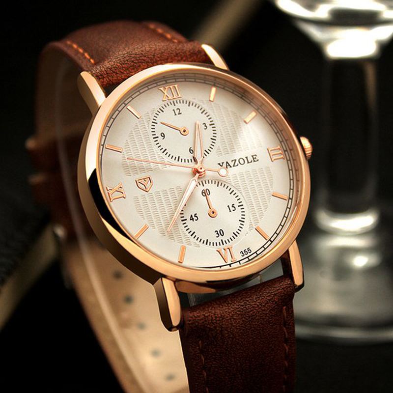 Herreur Luminous Mode Klassisk Læderrem Mand Quartz Armbåndsur