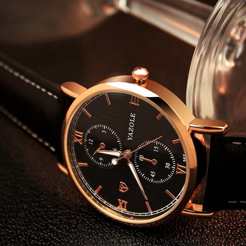 Herreur Luminous Mode Klassisk Læderrem Mand Quartz Armbåndsur