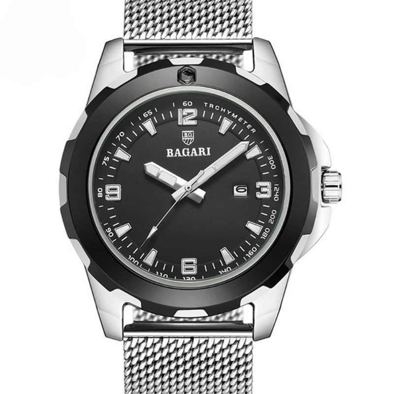 Kalender Business Mænd Armbåndsur Full Steel Lysende Display Quartz Ure
