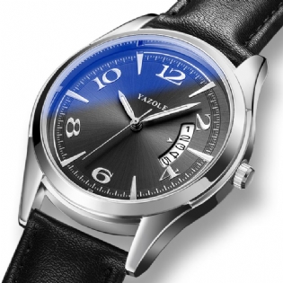 Kalender Dato Vis Mode Læderrem Mænd Casual Dial Lysende Vis Quartz Watch