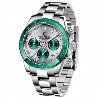 Kalender Mænd Mode Fuld Stålrem Watch Quartz Watch Med Æske