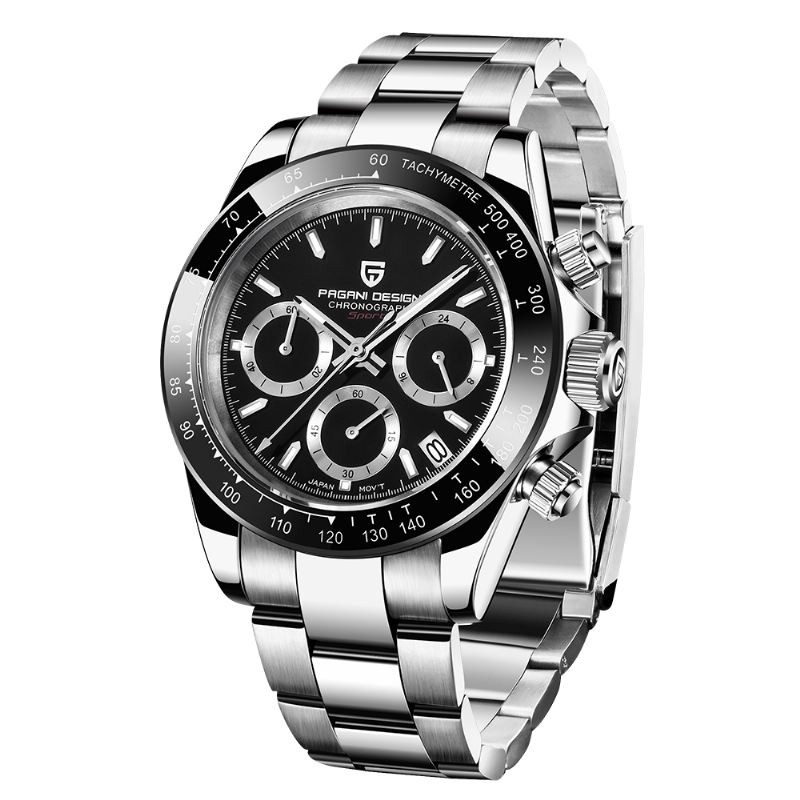 Kalender Mænd Mode Fuld Stålrem Watch Quartz Watch Med Æske