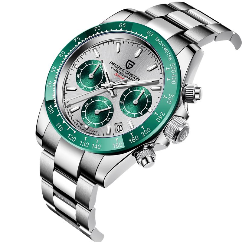 Kalender Mænd Mode Fuld Stålrem Watch Quartz Watch Med Æske