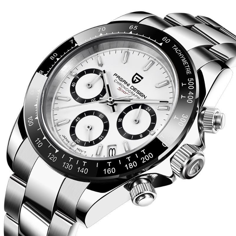 Kalender Mænd Mode Fuld Stålrem Watch Quartz Watch Med Æske