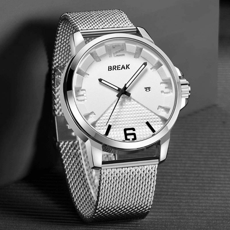 Kalender Sport Mænd Armbåndsur Simple Design Rustfrit Stål Quartz Ure