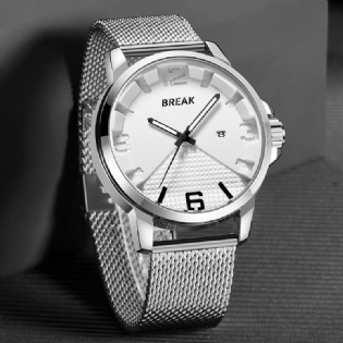 Kalender Sport Mænd Armbåndsur Simple Design Rustfrit Stål Quartz Ure