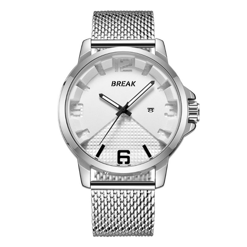 Kalender Sport Mænd Armbåndsur Simple Design Rustfrit Stål Quartz Ure