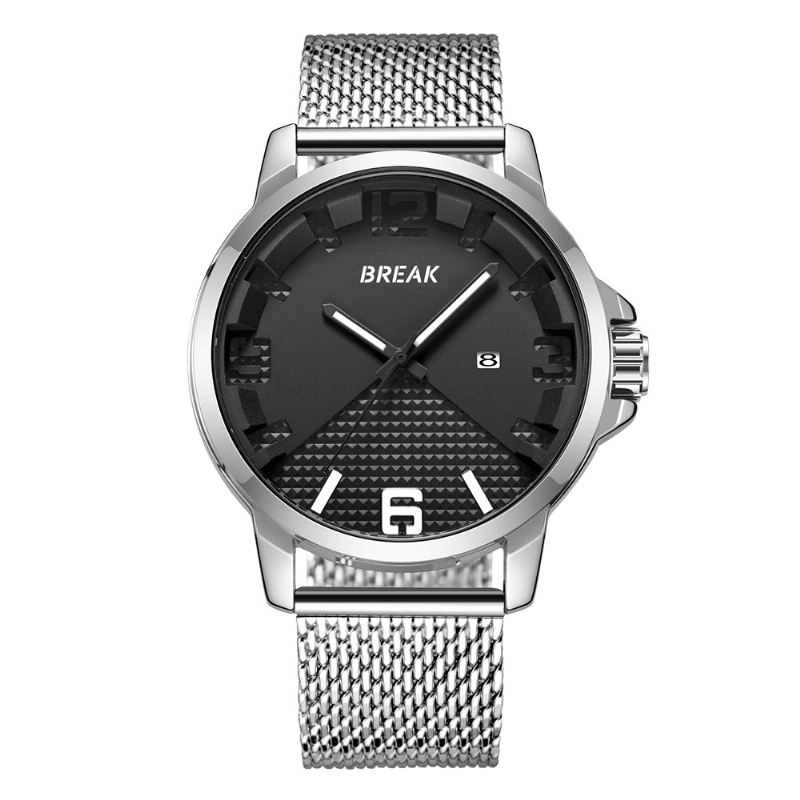 Kalender Sport Mænd Armbåndsur Simple Design Rustfrit Stål Quartz Ure