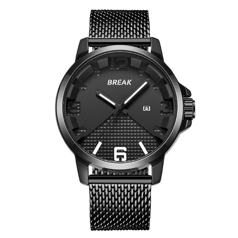 Kalender Sport Mænd Armbåndsur Simple Design Rustfrit Stål Quartz Ure