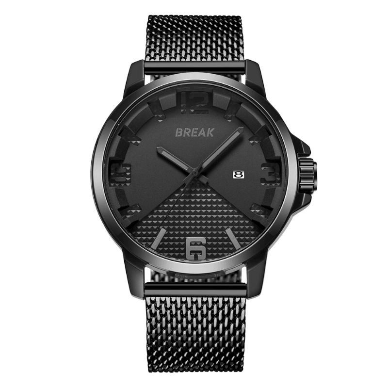 Kalender Sport Mænd Armbåndsur Simple Design Rustfrit Stål Quartz Ure