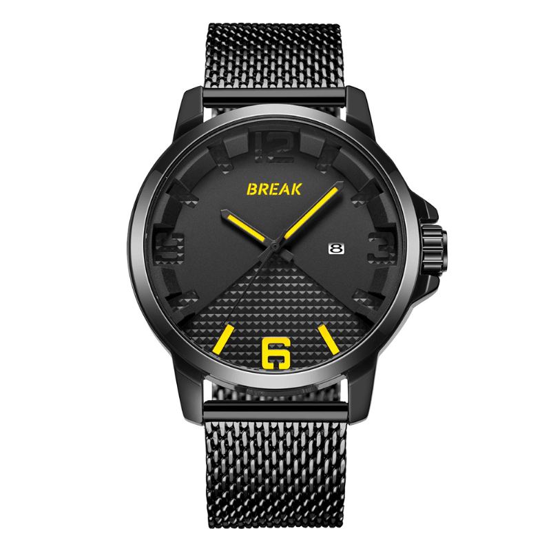 Kalender Sport Mænd Armbåndsur Simple Design Rustfrit Stål Quartz Ure