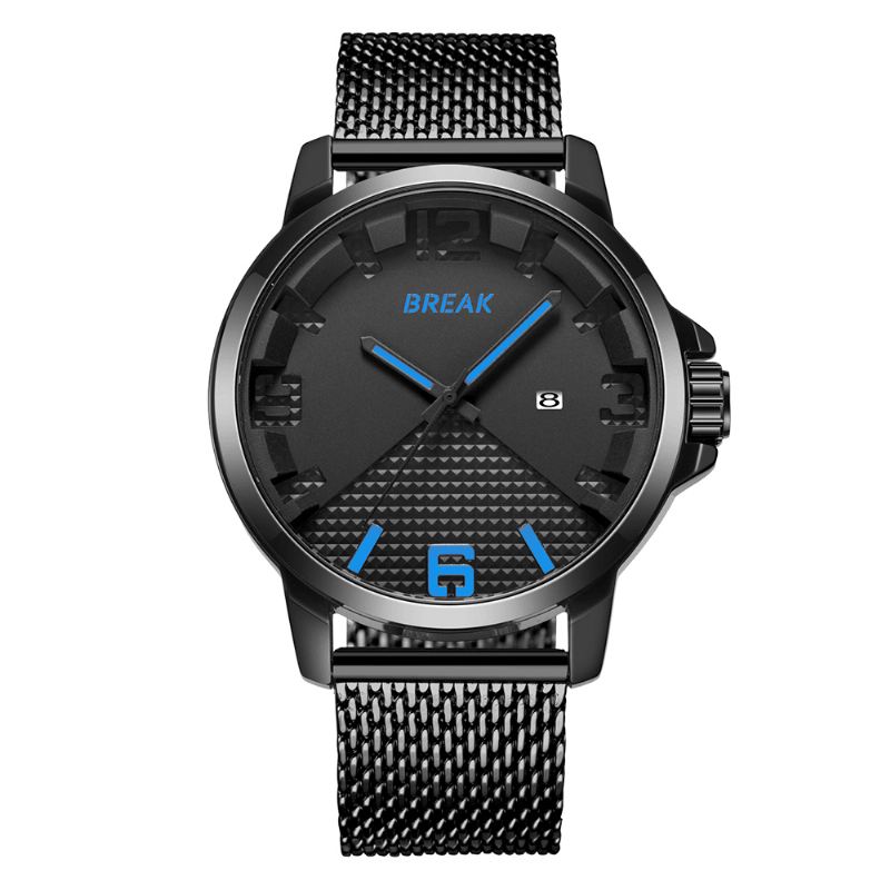 Kalender Sport Mænd Armbåndsur Simple Design Rustfrit Stål Quartz Ure