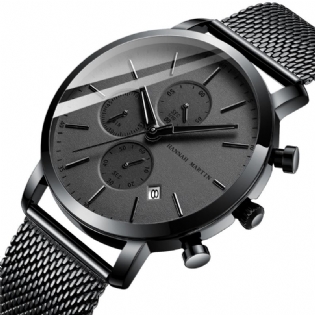 Klassisk Business Herreur Stopur Kalender Display 3atm Vandtæt Rustfrit Stålrem Quartz Watch