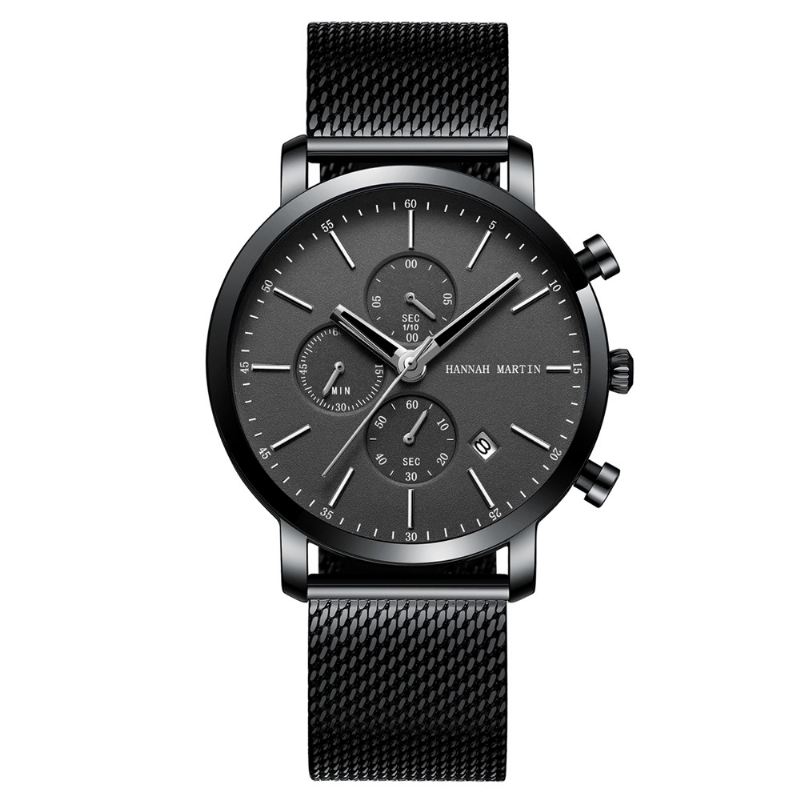 Klassisk Business Herreur Stopur Kalender Display 3atm Vandtæt Rustfrit Stålrem Quartz Watch