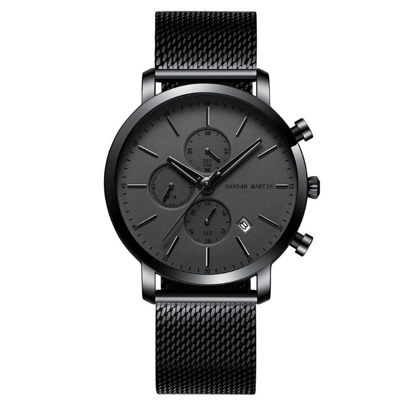 Klassisk Business Herreur Stopur Kalender Display 3atm Vandtæt Rustfrit Stålrem Quartz Watch