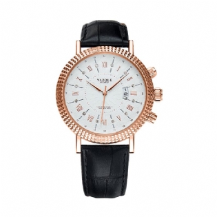 Læderrem Romertal Crystal Dial Mode Mænd Vandtæt Quartz Watch