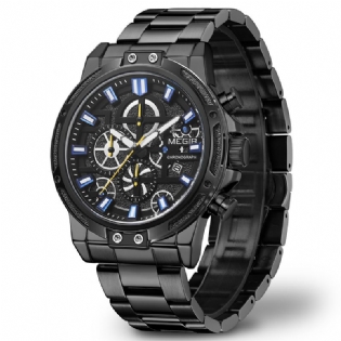 Luksus Big Dial Chronograph Business Style Rustfrit Stål Herre Watch Quartz Watch