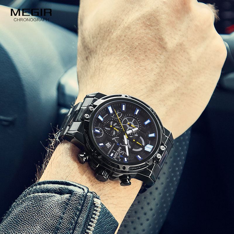 Luksus Big Dial Chronograph Business Style Rustfrit Stål Herre Watch Quartz Watch