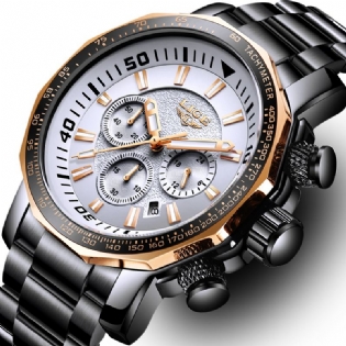 Luksus Business Style Dato Display Lysende Pointers Vandtæt Rustfrit Stål Band Herre Quartz Armbåndsur