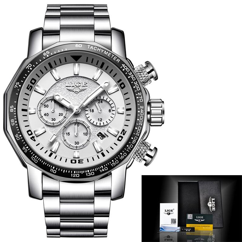 Luksus Business Style Dato Display Lysende Pointers Vandtæt Rustfrit Stål Band Herre Quartz Armbåndsur