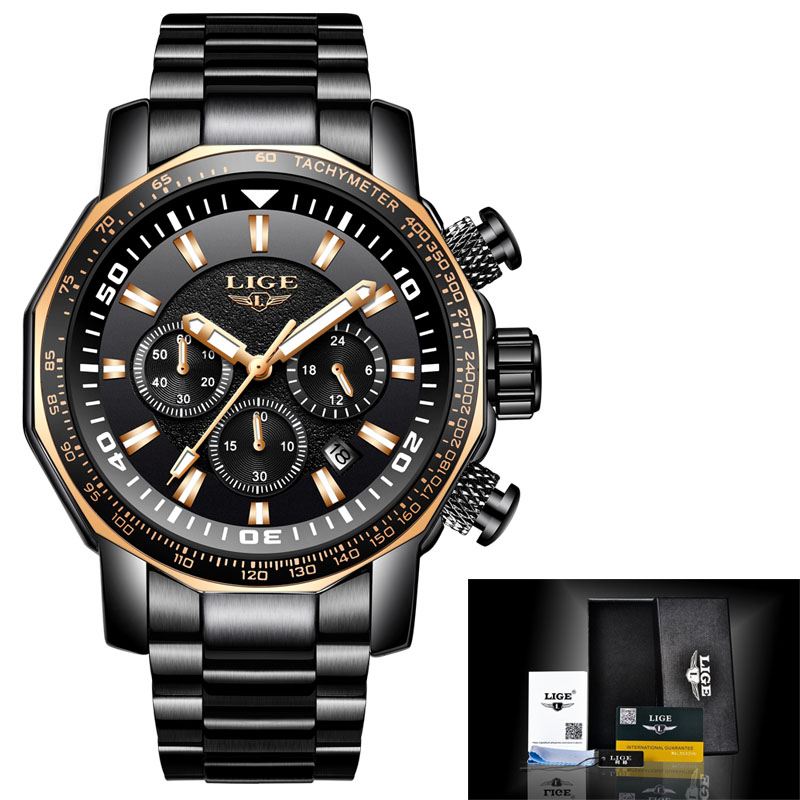 Luksus Business Style Dato Display Lysende Pointers Vandtæt Rustfrit Stål Band Herre Quartz Armbåndsur