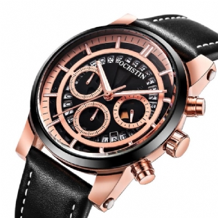 Lysende Display Mænd Armbåndsur Chronograph Læderrem Quartz Ure