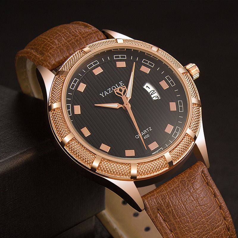 Lysende Hånd Quartz Ure Dato Display Læderrem Herre Armbåndsur