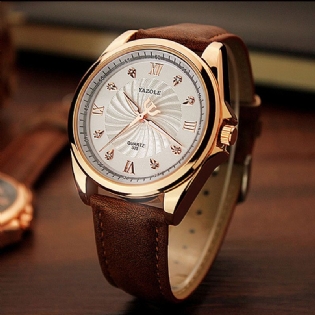 Mænd Crystal Rose Gold Sag Læder Band Lysende Display Kvarts Ur