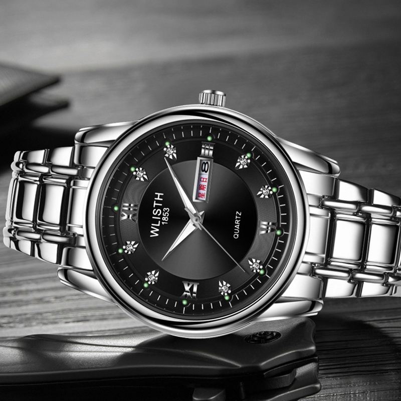 Mænd Fuld Stål Bælte Kvarts Ur Business Lysende Vandtæt Kalender Casual Armbåndsur