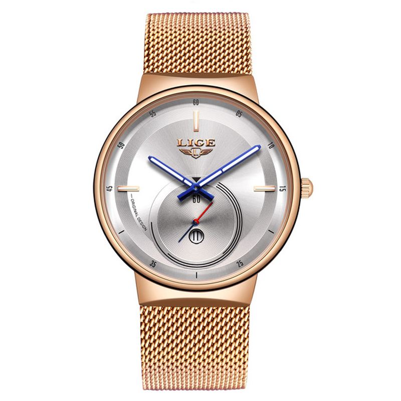 Mænd Mode Full Steel Strap Dato Display Watch Quartz Watch