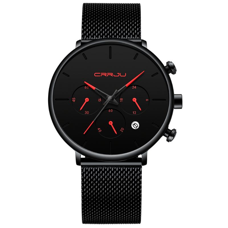Mænd Simpel Atmosfærisk Urskive Farve Design Nål Full Mesh Stål Band Quartz Watch