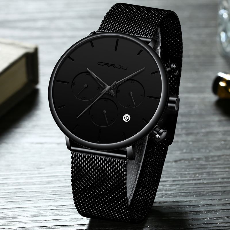 Mænd Simpel Atmosfærisk Urskive Farve Design Nål Full Mesh Stål Band Quartz Watch