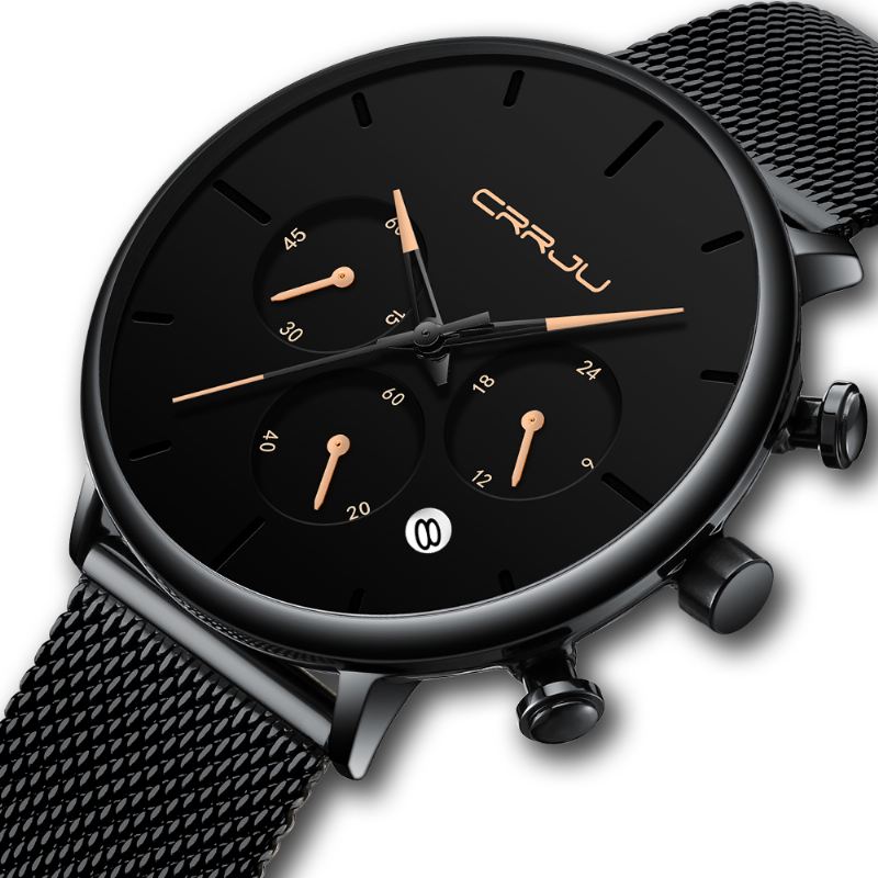 Mænd Simpel Atmosfærisk Urskive Farve Design Nål Full Mesh Stål Band Quartz Watch