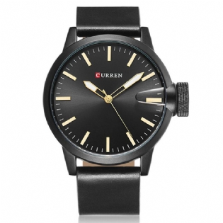 Mode Big Dial Mænd Armbåndsur Case Læder Spiral Crown Casual Quartz Watch