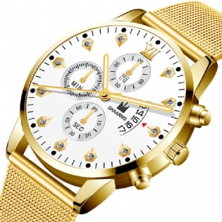 Mode Business Decorated Pointer Med Kalender Dial Mesh Band Mænd Quartz Watch Armbånd
