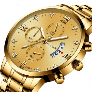Mode Business Diamond Dial Lysende Pointer Med Kalender Dato Display Stålrem Vandtæt Herre Quartz Watch