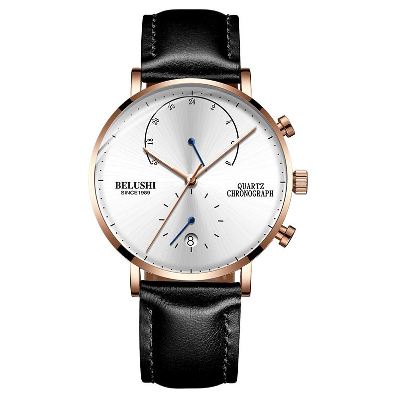 Mode Business Luminous Pointer Med Calendar Chronograph Dial Vandtæt Kvartsur Til Mænd