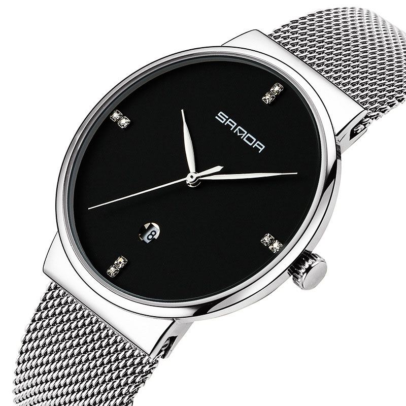 Mode Casual Dato Display Vandtæt Rustfrit Stål Rem Fritid Mænd Quartz Watch