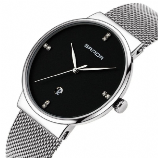 Mode Casual Dato Display Vandtæt Rustfrit Stål Rem Fritid Mænd Quartz Watch